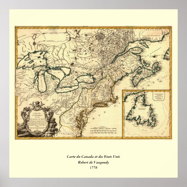 Affiche 1778 Carte du Canada et des États-Unis (Devant)
