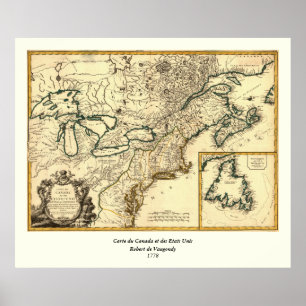 Affiche 1778 Carte du Canada et des États-Unis