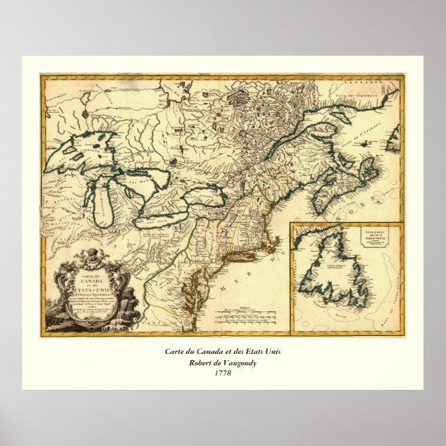 Affiche 1778 Carte du Canada et des États-Unis (Devant)