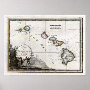 Affiche 1798 Carte Le Isole di Sandwich