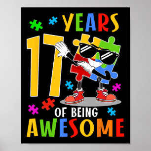 Affiche 17 Ans d'être Génial Anniversaire Dabbing Autisme 