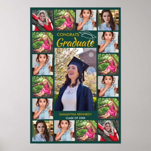 Affiche 17 Collage Photo Félicitations Diplômé 2026 Vert E (Devant)