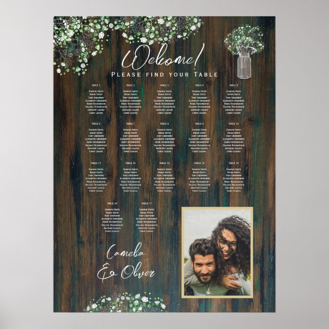 Affiche 17 Table Bois rustique Siège photo Gypsophila (Devant)