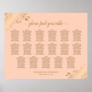 Affiche 17 Table Coral Peach & Gold Wedding Seating Chart