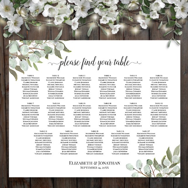 Affiche 17 Table Eucalyptus Végétation Mariage Plan de Tab (In Situ with Flowers)