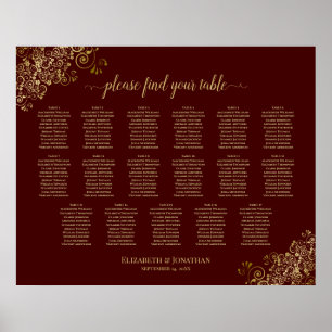 Affiche 17 Table Lacy Gold Auburn Wedding Seating Chart