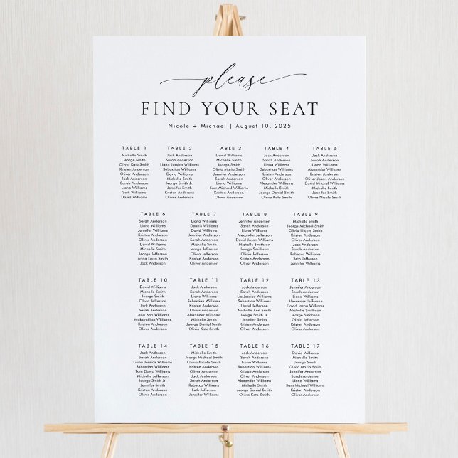 Affiche 17 Tables S'il vous plaît Trouvez Votre Place Plan (Créateur téléchargé)