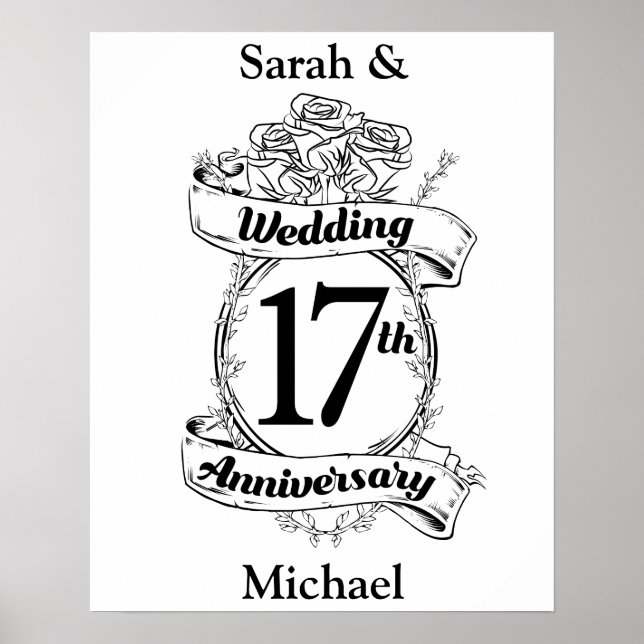Affiche 17e anniversaire du Mariage Roses noires et blanch (Devant)