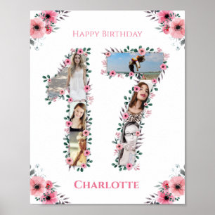 Affiche 17e anniversaire Fille rose Photo Collage Blanc
