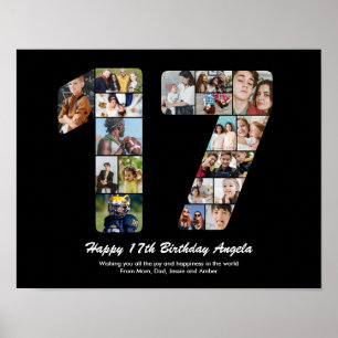 Affiche 17e anniversaire Numéro 17 Collage photo personnal