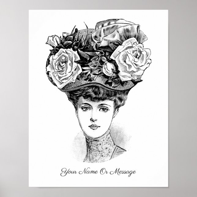 Affiche 1800 Art d'une femme dans un Casquette floral (Devant)