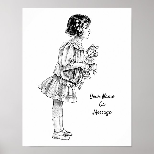 Affiche 1800 Art mignonne fille tenant une poupée (Devant)