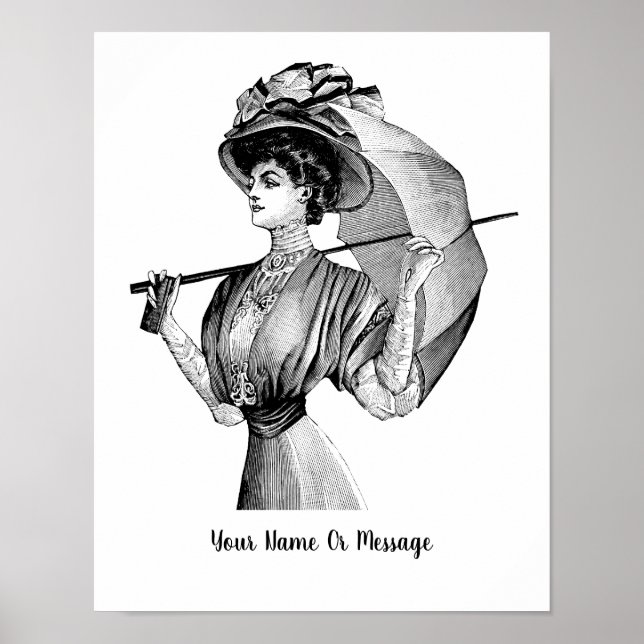 Affiche 1800 B/W Art Woman avec parapluie (Devant)