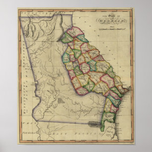Affiche 1817 l'état de Géorgie de l'atlas de Samuel Lewis
