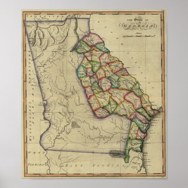 Affiche 1817 L'état de Géorgie De Samuel Lewis Atlas (Devant)