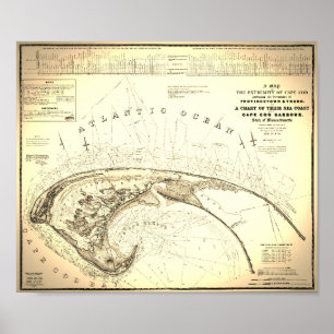 Affiche 1833 Carte topographique du Cap Cod Provincetown