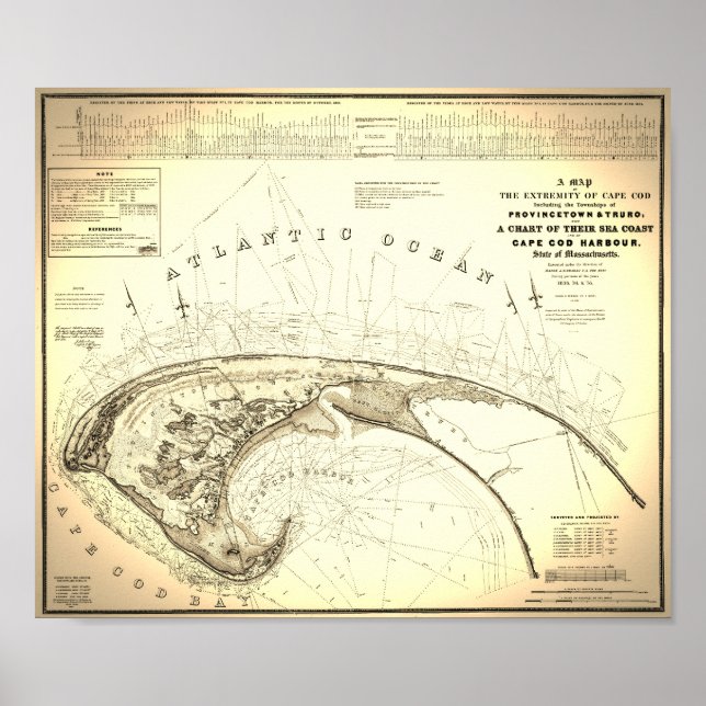 Affiche 1833 Carte topographique du Cap Cod Provincetown (Devant)