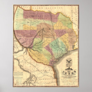 Affiche 1837 Map of the Republic of Texas