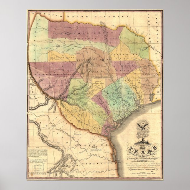 Affiche 1837 Map of the Republic of Texas (Devant)