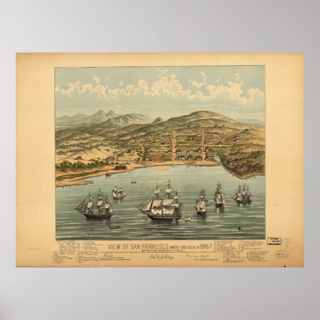 Affiche 1846 San Francisco CA Oiseaux Vue panoramique Cart (Devant)