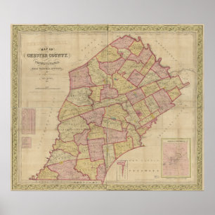 Affiche 1847 Carte Chester County Pennsylvania PA