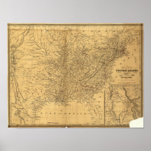 Affiche 1847 Carte ferroviaire antique des États-Unis