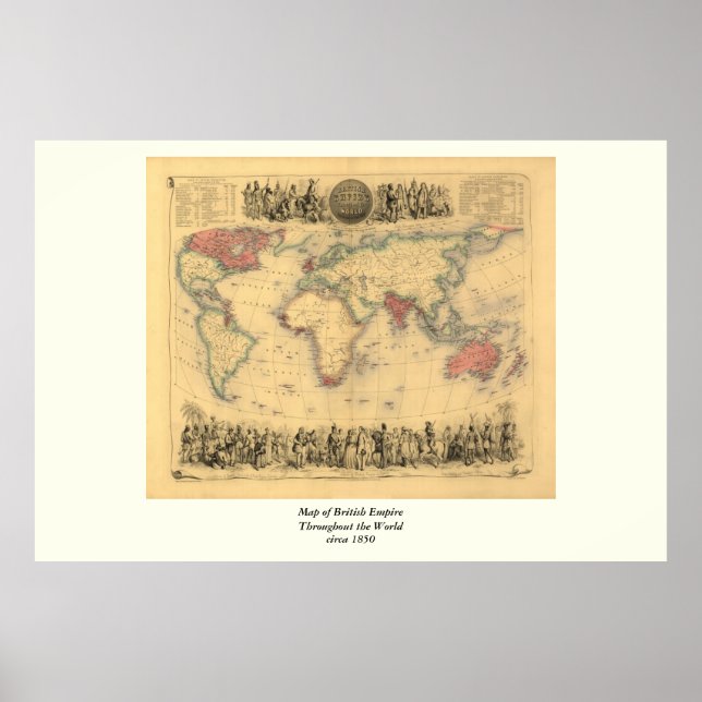 Affiche 1850's Map of British Empire Throughout the World (Devant)