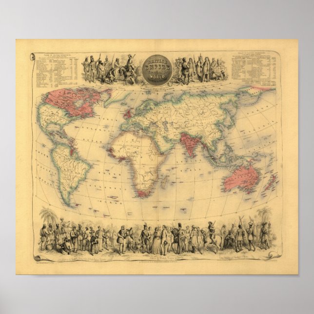 Affiche 1850's Map of British Empire Throughout the World (Devant)