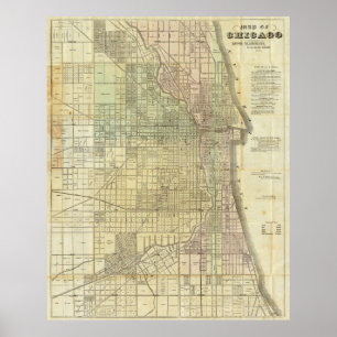 Affiche 1857 Map of Chicago Illinois