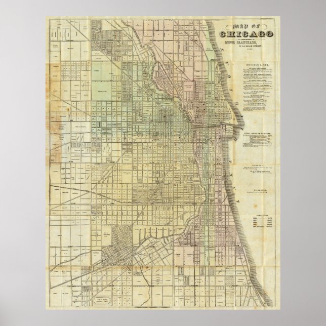 Affiche 1857 Map of Chicago Illinois (Devant)