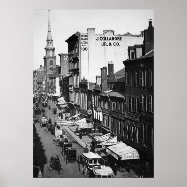 Affiche 1859 : Circulation et magasins sur Washington Stre (Devant)