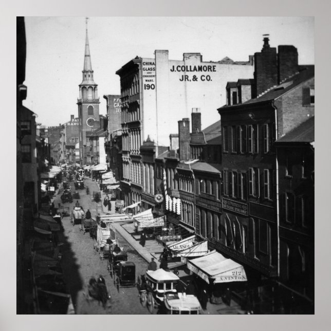 Affiche 1859 : Circulation et magasins sur Washington Stre (Devant)