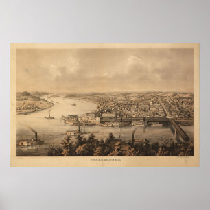 Affiche 1861 Parkersburg, carte panoramique de vue d'oeil