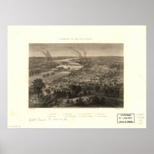 Affiche 1863 Richmond, carte panoramique de vue d'oeil