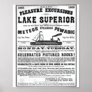 Affiche 1865 Excursions de grand plaisir au lac Supérieur