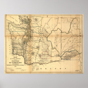Affiche 1865 Map of Washington Territory (State)