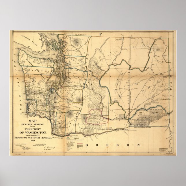 Affiche 1865 Map of Washington Territory (State) (Devant)