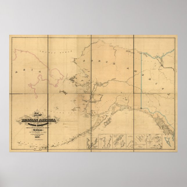 Affiche 1867 Carte Territoire de l'Alaska de l'Amérique ru (Devant)