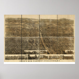Affiche 1868 Syracuse, NY Birds Eye View Panoramic Map