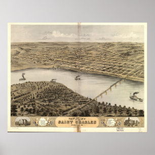 Affiche 1869 Saint Charles MO Oiseaux Vue panoramique Cart