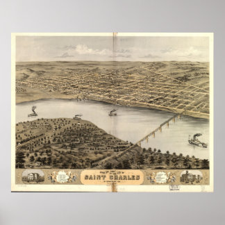 Affiche 1869 Saint Charles MO Oiseaux Vue panoramique Cart