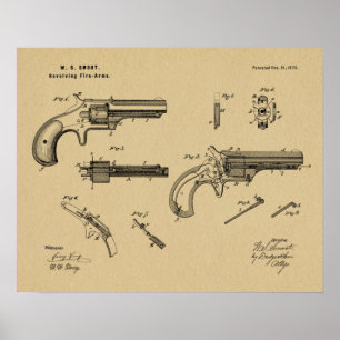 Affiche 1873 Revolver Gun Dessin d'Art Brevet Imprimer