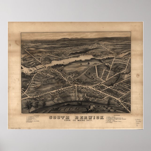 Affiche 1877 South Berwick ME Birds Eye View Panoramic Map (Devant)
