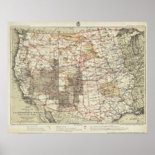 Affiche 1878 Carte des enquêtes géographiques américaines
