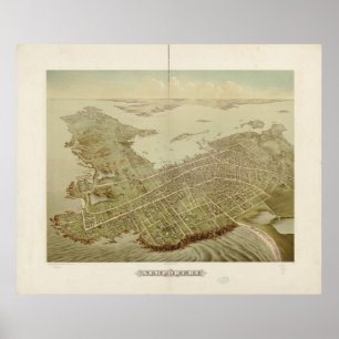 Affiche 1878 Newport, carte panoramique de vue d'oeil
