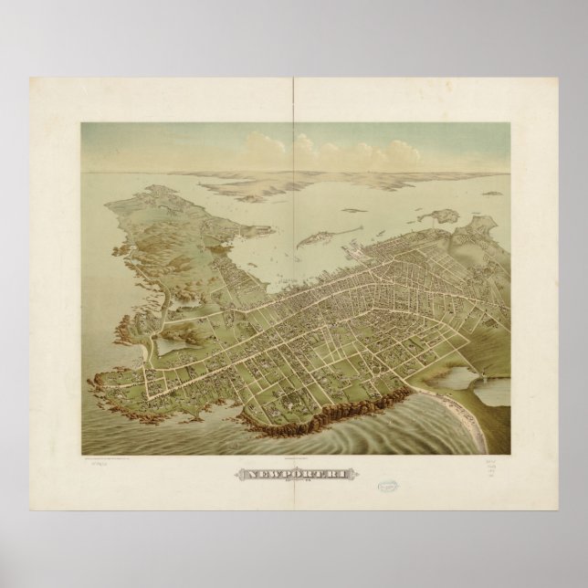 Affiche 1878 Newport, RI Birds Eye View Panoramic Map (Devant)