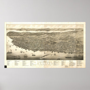 Affiche 1879 carte panoramique de l'oeil de l'oiseau de