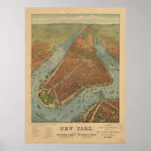 Affiche 1879 New York City NY Birds Eye View Panoramic Map