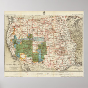 Affiche 1880 Progress Map of The US Geographical Surveys