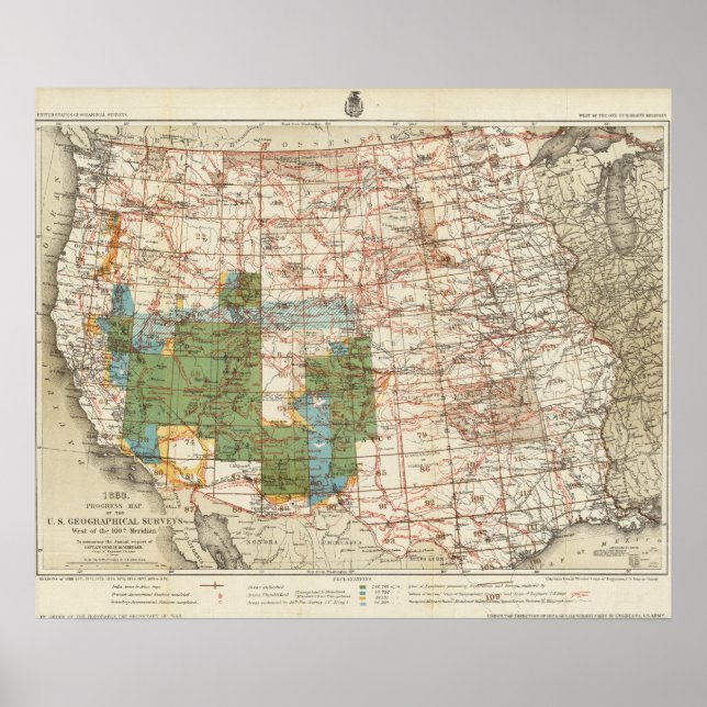 Affiche 1880 Progress Map of The US Geographical Surveys (Devant)